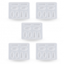 Набір Силіконова Форма для Кулону та Підвіски Різних Форм, Біла, 53х68х7мм, Внутрішній розмір 5-19х10-23мм, Отвір 2мм, 5шт/упак, (13WB31952)