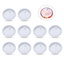 Силіконова Форма Молд для Рукоділля, Кулонів Підвісок, Плоска Кругла, Біла, 42х7.5мм, Отвори 3мм, 10шт/упак, (13WB32007)