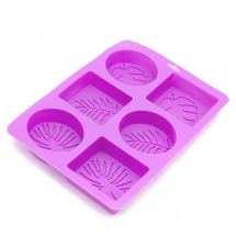 Силіконова Форма Молд для Рукоділля, Мила з Візерунком Листя, Бузковий, 171х226х22мм, Внутрішній розмір 70х61мм, 6 відсіків, (13WB32010)