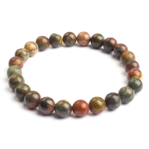 Браслет з Натуральної Поліхромної Яшми Пікассо, Еластичний, Намистина 8мм, близько 20-23шт/браслет, (13WB32019)
