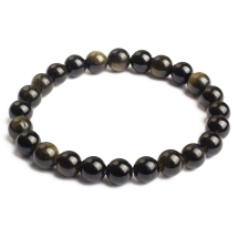 Браслет із Натурального Золотистого Обсидіану, Еластичний, Намистина 8мм, близько 20-23шт/браслет, (13WB32026)