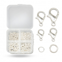 Zestaw Zapięćie Karabińczyk-Lobster i Kółka Łączące, Srebrne, Karabiń 10-16mm, Kółka 5 i 7mm, 230szt, (13WB32051)
