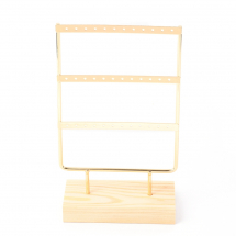 Stojak na Biżuterię, Żelazny z Drewnianą Podstawą, 3-poziomowy, Jasne Złoto, 14.9x6.9x25cm, 1szt (13WB32129)