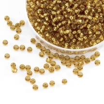 Koraliki 17050 Czeski Preciosa 10/0, Przezroczysty z Srebrnym Paskiem TSL, Złoty, Okrągły, 50g (3WB1963)