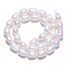 Koraliki Perły Naturalne Słodkowodne, Ryż, Perłowe, 9-11.5x7-8mm, Otwór 0,7mm, około 27szt/33cm/nić (13WB32221)