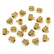 Бейл Трубка, Тибетський Стиль, Біжутерний сплав, Античне Золото, 9х7мм, Отвір 2.5мм і 5мм, (Q5WB1548)