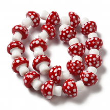 Koraliki Lampwork Handmade, Muchomor, 19.5x22mm, Otwór 1.6mm, 20szt/44cm/sznur (13WB32319)