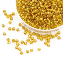 Koraliki 17020 Czeskie Preciosa 10/0, Przezroczyste ze Srebrnym Paskiem, Złote, Okrągłe, 50g (3WB1967)