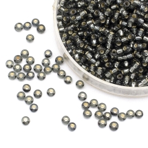 Koraliki 47010 Czeskie Preciosa 10/0, Przezroczysty ze Srebrnym Paskiem, Czarny, Okrągły, 50g (3WB1969)