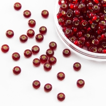 Koraliki 97070 Czeskie Preciosa 10/0, Przezroczyste ze Srebrną Wstawką, Czerwone, Okrągłe, 50g (13WB16221)