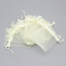 Подарунковий Мішечок з Органзи Прозорий зі Стрічками, Кремово-Білий, 9х7см, 100шт/упак, (13WB32189)