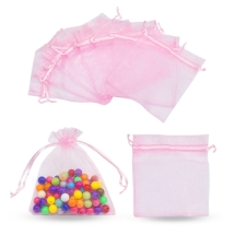 Подарунковий Мішечок з Органзи зі Стрічками Прозорий, Рожевий, 10x8см, 100шт/упак, (13WB32205)