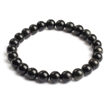 Браслет з Натурального Чорного Агата, Еластичний, Намистина 8мм, (13WB32284)