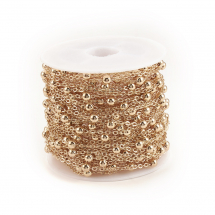 Ланцюг Латунний Нероз’ємний, Якірного Плетення з Намистинами 3.5мм, Покриття Позолотою 18К, Ланка 2х1.5мм, 10м/котушка, (13WB32290)