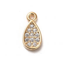 Срібло 925 Підвіска Кулон Крапля з Фіанітами, Позолота 18К, 9х4.5х1.3мм, Отвір 0.9мм, (13WB32381)