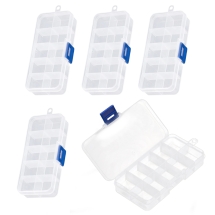 Контейнер для Бісеру та Намистин, Пластик, Прозорий, 10 Знімних Відсіків, 14.5х7х2.2смм, Всередині: 24х30мм, Відсіки: 2х3см, (13WB32618)