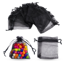 Подарунковий Мішечок з Органзи, Прозорий, Чорний, 10x8см, (13WB32687)