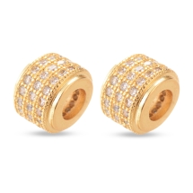 Koraliki Mosiężne z Cyrkoniami w Kształcie Kolumny, Złote, 9x6.5mm, 2szt, (13WB32489)