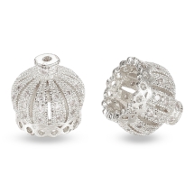 Шапочки для Намистин, Латунь з Фіанітами, Корона, Порожнисті, Платина, 11х11мм, Отвір 1мм, (13WB32490)