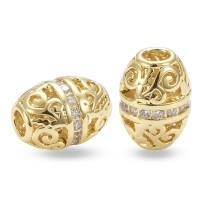 Koraliki Mosiężne z Cyrkoniami, Beczułka, Pozłacane 18K, 10x7.5mm, 2szt, (13WB32497)