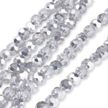 Koraliki Szklane, Galwaniczne, Fasetowane, Okrągłe, Srebrny, 4mm, 85szt/30сm/sznur, 10nitek (13WB32604)