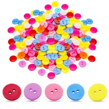 Guziki Ozdobne Akrylowe, Płaski Okrągły, 2 otwory, Mix, 15x1.5mm, 350szt (13WB32692)