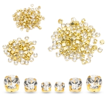 Dżety do Przyszycia, Szklane, Baza Mosiądz, Płaski Okrągły, Bezbarwne, 3 rodzaje, 200szt (13WB32715)