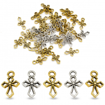 Zawieszki Krzyż, Stop Jubilerski, Mix, 16.5x11x3.5mm, Otwór 1.5mm, 50szt (13WB32850)