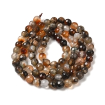 Koraliki Kamień Naturalny Agat, Fasetowany, Kulki, Brązowy, 4mm, 88szt/35cm/sznur (13WB32753)