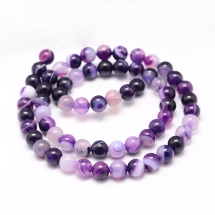 Намистини Натуральний Смугастий Агат Круглі, Клас А, Фіолетовий, 6мм, Отвір 1мм, близько 60шт/36.5см/нитка, (13WB32758)