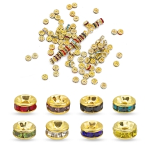 Koraliki Dzielniki z Kryształkami Klasa A, Mosiądz, Gładka Krawędź, Rondel, Złoty i Mix, 4х2mm, Średnica 0.8mm (13WB32829)