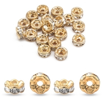 Koraliki Przekładki z Cyrkoniami, Klasa A, Mosiężne, Gładka Krawędź, Rondel, Jasnozłoty, 4x2mm, 20szt (13WB32871)