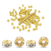 Koraliki Przekładki z Cyrkoniami, Klasa A, Mosiężne, Gładka Krawędź, Rondel, Złoto, 7x3.2mm, 100szt (13WB32873)