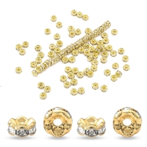 Koraliki Przekładki z Cyrkoniami, Klasa A, Mosiężne, Gładka Krawędź, Rondel, Złoty, 4x2mm, 100szt (13WB32875)