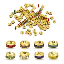 Koraliki Przekładki z Cyrkoniami, Klasa A, Mosiężne, Krawędź Gładka, Rondel, Złoto i Mix, 6x3mm, 100szt (13WB32876)