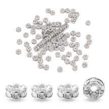 Koraliki Przekładki z Cyrkoniami, Klasa A, Mosiężne, Krawędź Gładka, Rondel, Platyna, 6x3mm, 100szt (13WB32897)