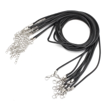 Baza do Naszyjnika, Sznurek Woskowany Bawełniany z Okuciami, Czarny, 44x0.2cm, 10szt (13WB32877)