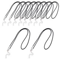 Baza do Naszyjnika, Sznurek Woskowany Bawełniany z Okuciami, Czarny, 46x0.2cm, 10szt (13WB32890)