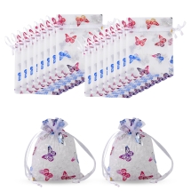 Подарунковий Мішечок з Органзи Малюнок Метелик, Прозорий, Білий, 12x9см, (13WB32959)