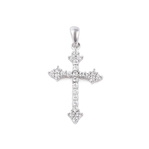 Срібло 925 Підвіска Кулон Хрест з Фіанітами, Платина, 27x17x2.5мм, Отвір 3х5мм, (13WB32815)