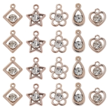 Підвіски Акрилові Кулони Мікс Форм з Акриловими Стразами УФ-Покриття, Світле Золото, 14-18х10-14.5х5-5.5мм, Отвір 1-2мм, (13WB32851)