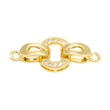 Zapięcie Owalne Mosiądz i Cyrkonie, Pozłacany 18K, 25.5mm, 1szt, (13WB32866)