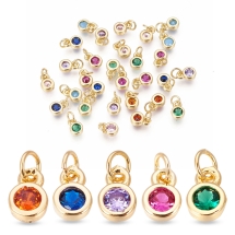 Wisiorek Płaski Okrągły, Mosiądz i Circonia, Złoty/Mix 6.5x4.5x2mm, 20szt (13WB32909)