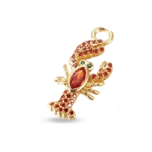 Wisiorek Zawieszka Homar, Mosiądz z Cyrkoniami, Złoty, 23.5x10x3mm, Otwór 3mm, 1szt (13WB32917)