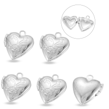 Кулон-Коробочка Серце, Латунь, Платина, 15.2х13.2х4.6мм, Отвір 1.6мм, (13WB32920)