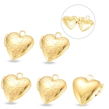 Кулон-Коробочка Серце, Латунь, Золото, 15.2х13.2х4.6мм, Отвір 1.6мм, (13WB32921)