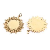 Oprawa Wisiorek pod Kaboszon Płaski Okrągły, Stal Nierdzewna, Pozłacany 14K, 22x20x2mm, Baza 10mm, 2szt (13WB32991)