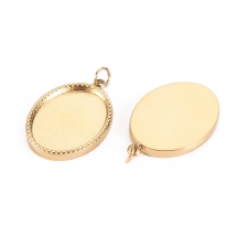Oprawa Wisiorek pod Kaboszon Owalny, Stal Nierdzewna, Pozłacany 14K, 20.5x14x2.5mm, Baza 16x12mm, 2szt (13WB32992)