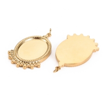 Oprawa Wisiorek pod Kaboszon Owalny, Stal Nierdzewna, Pozłacany 14K, 30x18.5x2.5mm, Baza 18x13mm, 2szt (13WB32993)