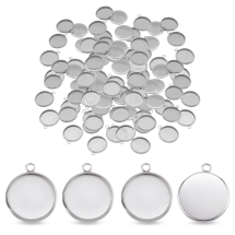 Oprawa Wisiorek do Rękodzieła i Biżuterii, Stal Nierdzewna, pod Okrągły Kaboszon 12mm, Otwor 1.8mm, 100szt (13WB33010)